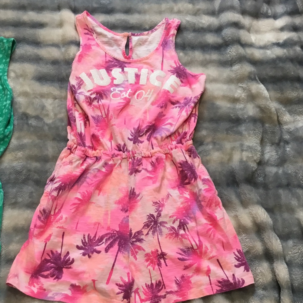 Justice Pink and Purple Palm-Print Sleeveless jumpsuit